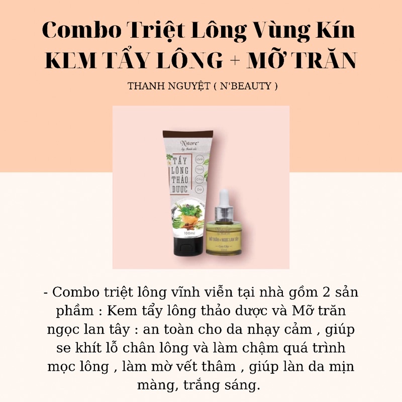 COMBO TRIỆT LÔNG VÙNG KÍN - BIKINI N’STORE - TRIỆT LÔNG MỠ TRĂN NGỌC LAN TÂY - KEM TẨY LÔNG