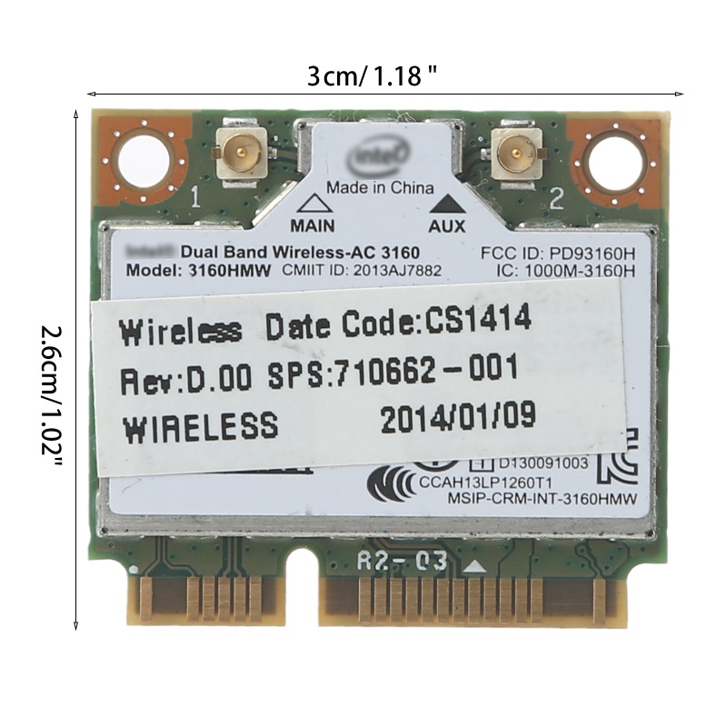 Thẻ WIFI WLAN BT 4 Thẻ 3160 3160HMW Không Dây Mini PCI-AC Kết Nối Bluetooth 4 Thẻ Cho HP SPS 784638-005
