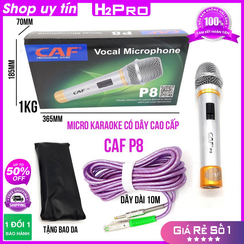 [RẺ VÔ ĐỊCH] Micro karaoke với dây cao cấp CAF P8 H2Pro xịn hát hay chống hú ko bị tạp âm, micro karaoke cao cấp dây dài