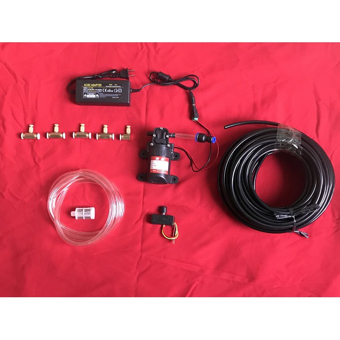 Trọn bộ phun sương tưới lan,làm mát 12v - 5 béc đồng - nguồn 12v5a - điều tốc máy bơm