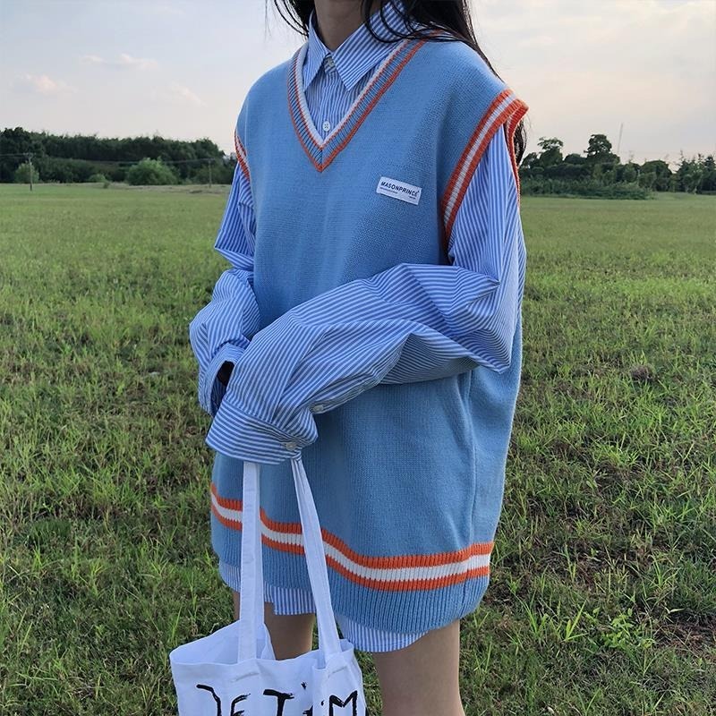 Set Áo Sơ Mi Dài Tay + Áo Khoác Len Không Tay Thời Trang Dành Cho Nữ | BigBuy360 - bigbuy360.vn