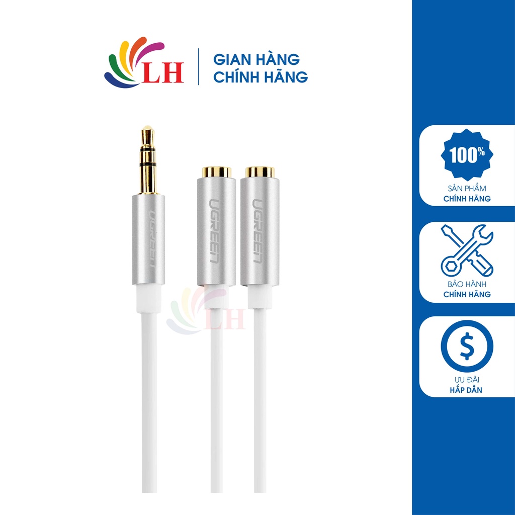 Cáp chuyển AV 3.5mm sang 2 đầu tai nghe Ugreen Audio Splitter Cable with Braid 20cm AV123 - Hàng chính hãng