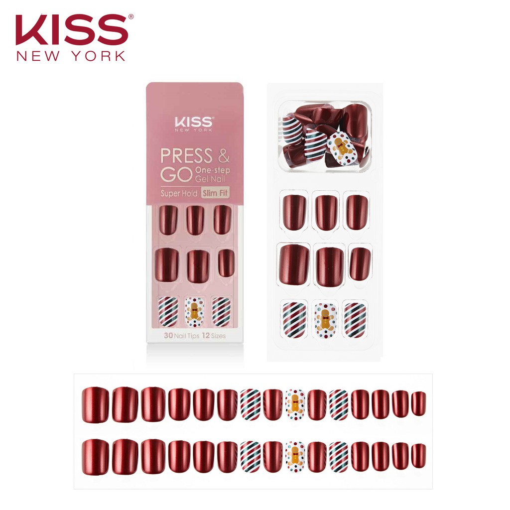 Bộ 30 Móng Tay Gel Tự Dán Press & Go Kiss New York Nail Box - Ginger Cookieman (KPNS23K)