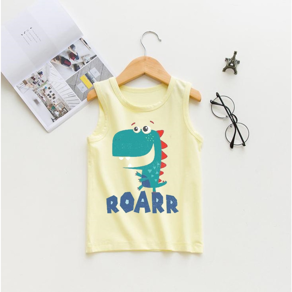 Áo ba lỗ cotton in hinh khủng long ROARR mịn mát cho bé trai bé gái