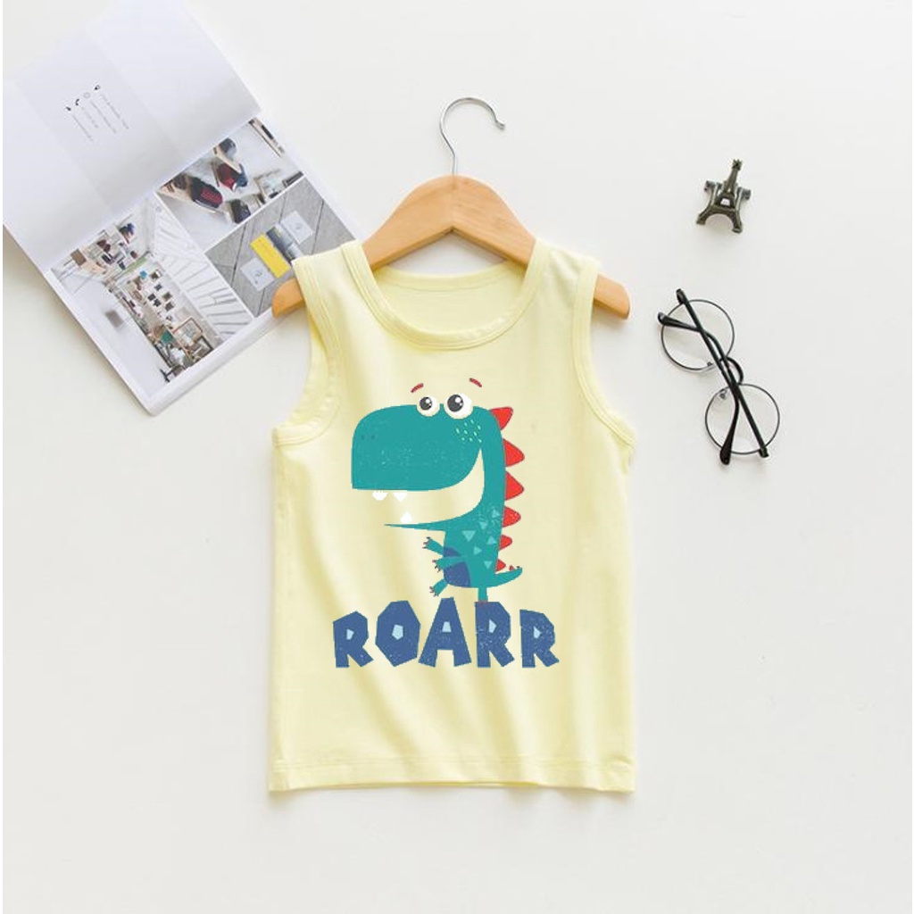 Áo ba lỗ cotton in hinh khủng long ROARR mịn mát cho bé trai bé gái(SIZE 4-25KI)