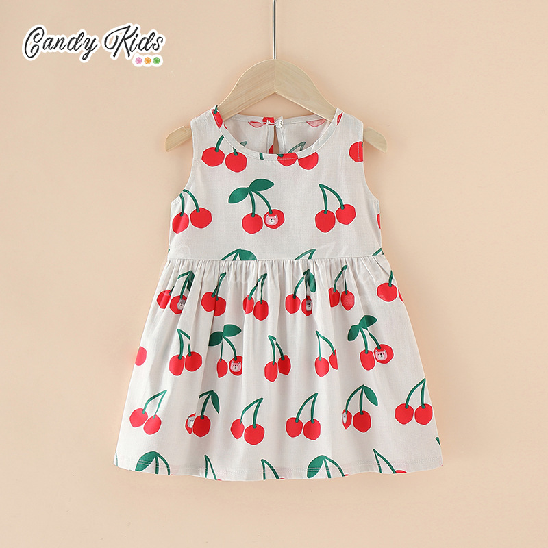 Đầm Công Chúa Sát Nách Vải Cotton In Hoạt Hình Dễ Thương Cho Bé Gái 2-8 Tuổi