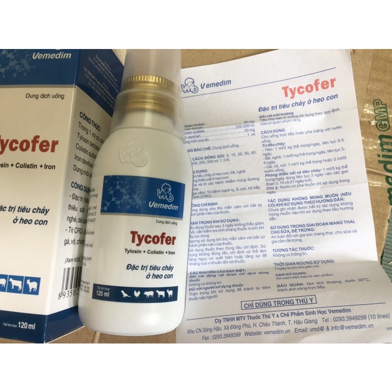 Tycofer 120ml vemedim bổ sung sắt , trị tiêu chảy ở heo con