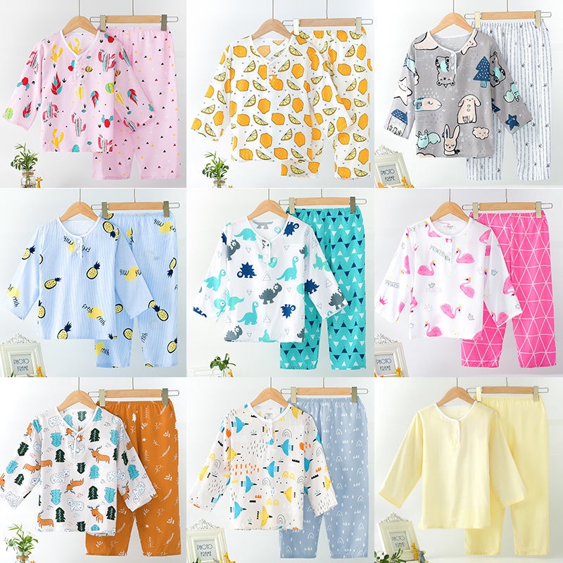 Đồ ngủ trẻ em cotton lụa mỏng phù hợp với dài tay bé trai quần áo máy lạnh gái phục vụ tại nhàhjy