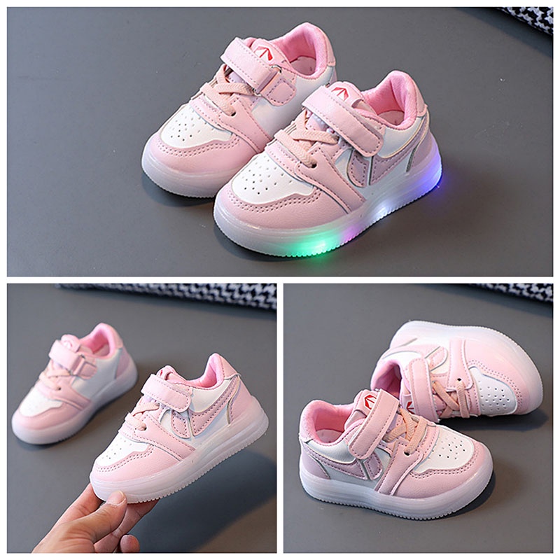 【Suge】Giày Da Đế Mềm Chống Trượt Có Đèn LED Phát Sáng Dành Cho Trẻ Em