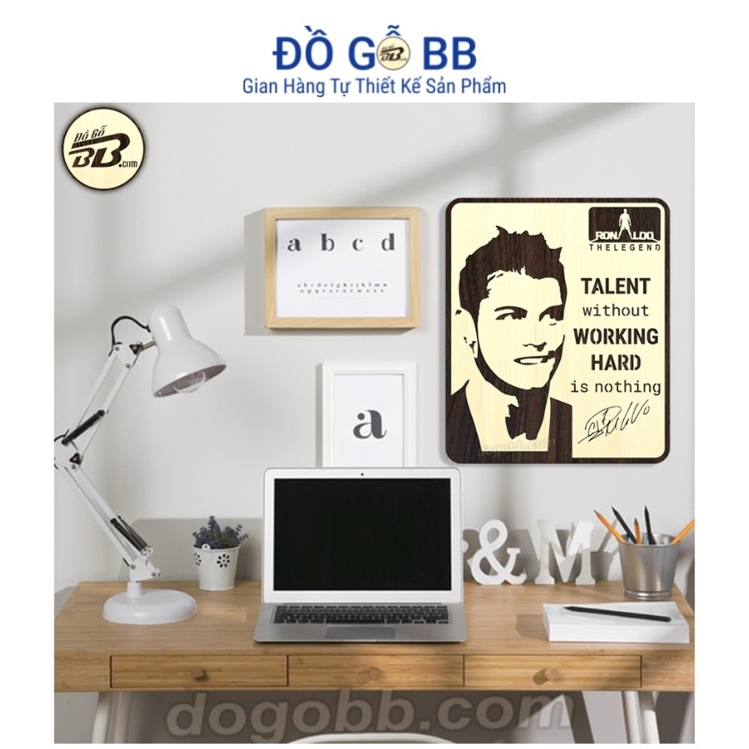 Size Lớn Tranh Gỗ Treo Tường Decor Slogan Ronaldo (CR7) Khắc Chữ Ký Tạo Động Lực Truyền Cảm Hứng về Nỗ Lực | Đồ Gỗ BB