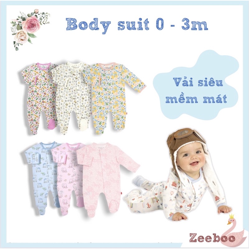 Body suit sleep cho bé 0 - 3 tháng tuổi, bộ liền cotton lạnh mềm mỏng cho bé, hàng xuất cao cấp, cực mềm mịn thoáng mát