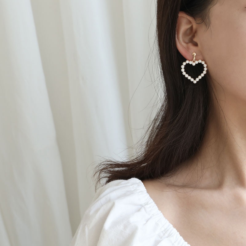 Đôi bông tai hình trái tim đính ngọc trai giả thời trang xinh xắn cho nữ
