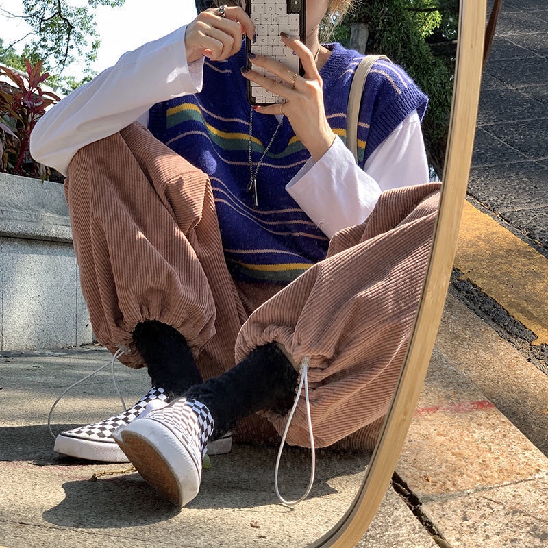 Quần nhung ống rộng phong cách thời trang Hàn Quốc cho nữ