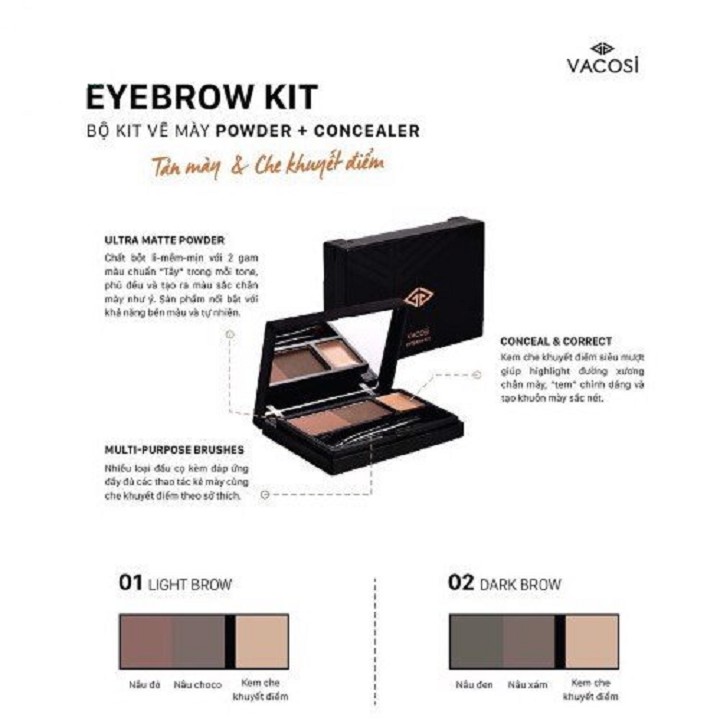 Bộ kit vẽ mày Vacosi Powder + Concealer Eyebrow Kit VM08