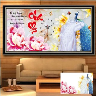 Tranh đính đá đồng hồ cha mẹ kt:103x50cm