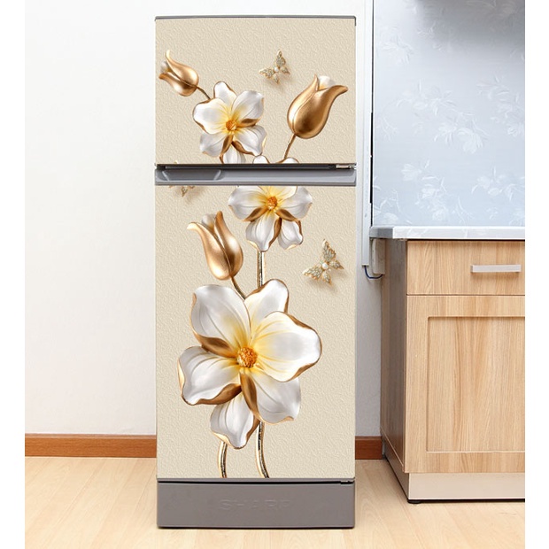 Decal dán trang trí tủ lạnh mẫu Ngọc 3D- Chất lượng cao - chống thấm