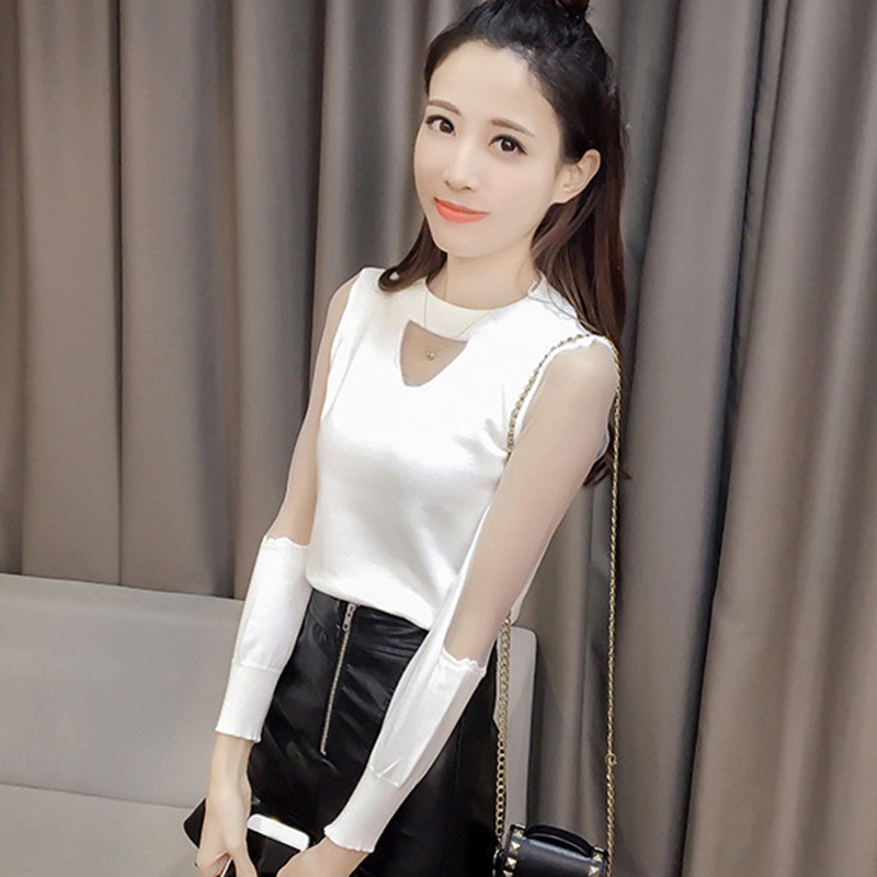 Áo tay dài phối lưới cổ chữ V thời trang cho nữ | BigBuy360 - bigbuy360.vn