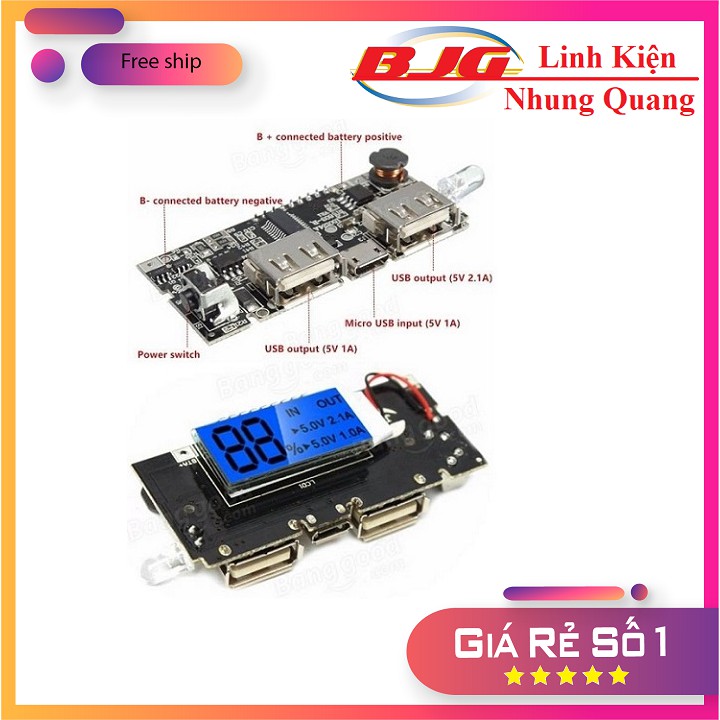 Mạch Sạc Pin Dự Phòng 18650 V4 2 Cổng Ra, Hiển Thị LCD  - linh kiện điện tử 3m