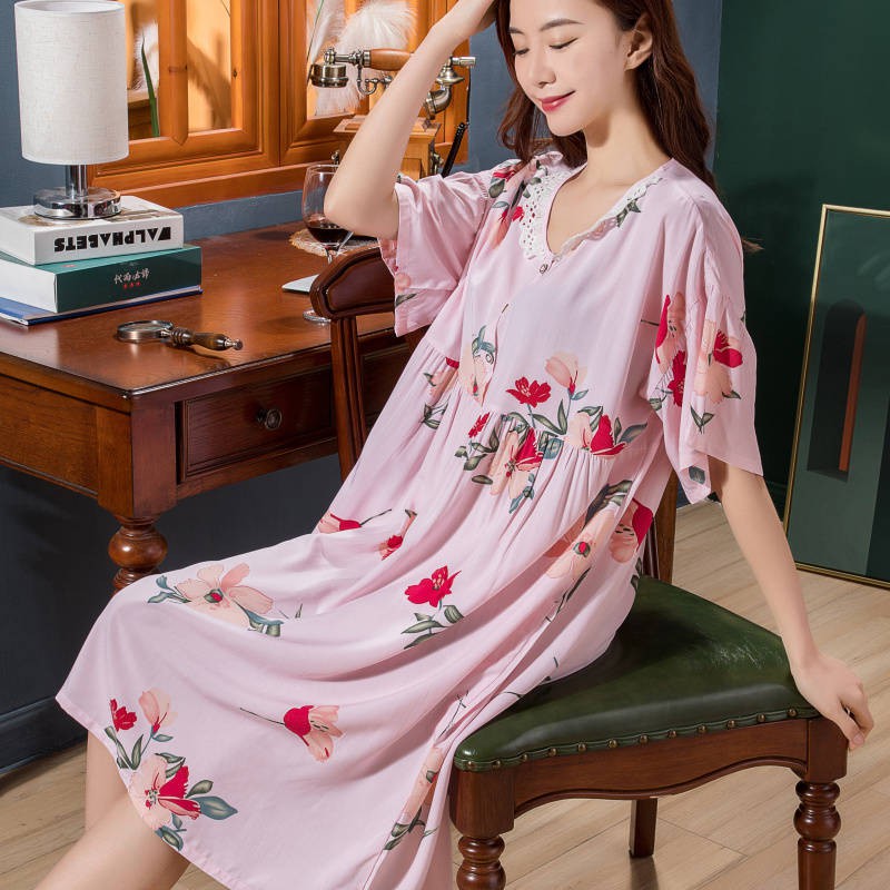 Đầm Ngủ Thun Lạnh Ngắn Tay Thời Trang Hè 200% Cotton