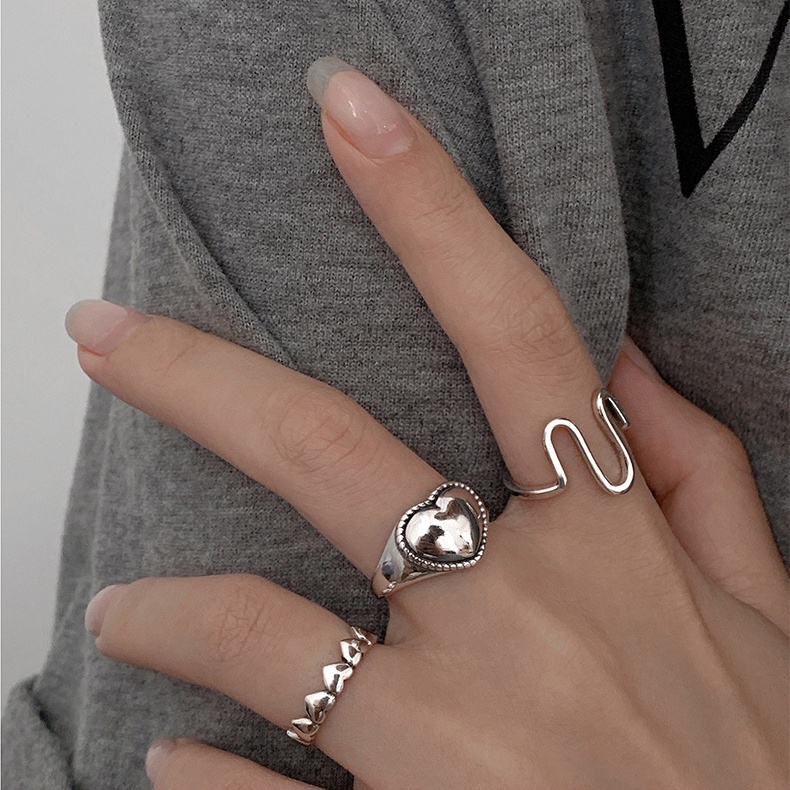 Bộ 3 Nhẫn Bạc Hình Trái Tim Và Sóng Cho Nữ