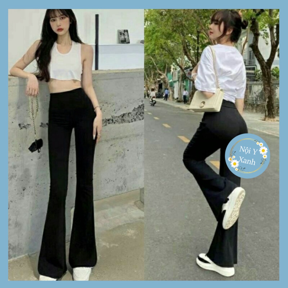 Quần Ống Loe Nữ Cạp Cao Dáng Dài, Quần Legging Nữ Ôm Ống Loe Nên From Tôn Dáng Siêu Đep nội y xanh chất đẹp mầu đen