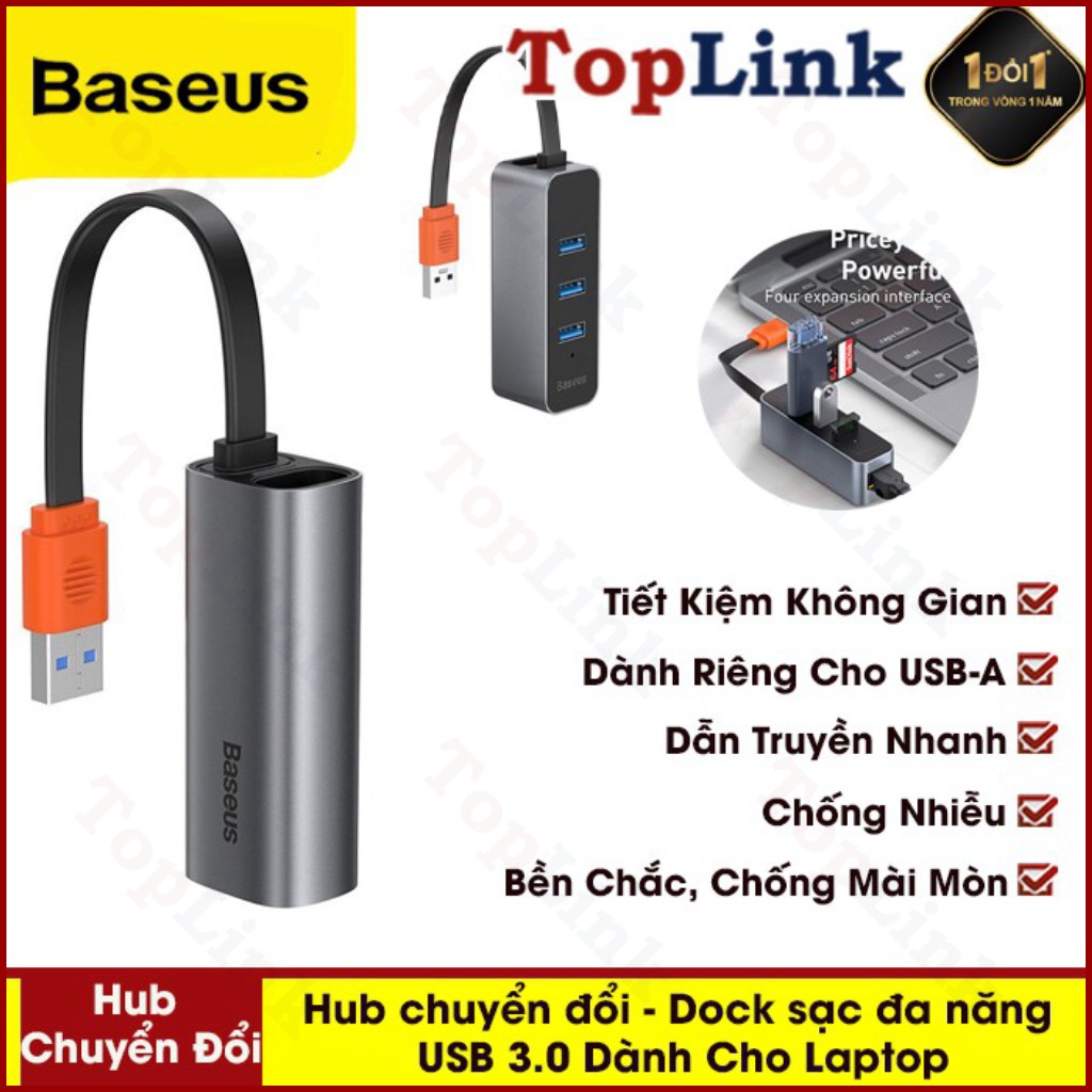 Hub Chuyển Đổi - Dock Sạc Đa Năng USB 3.0 Baseus RJ45 Dành Cho Laptop Dell Notebook - Toplink