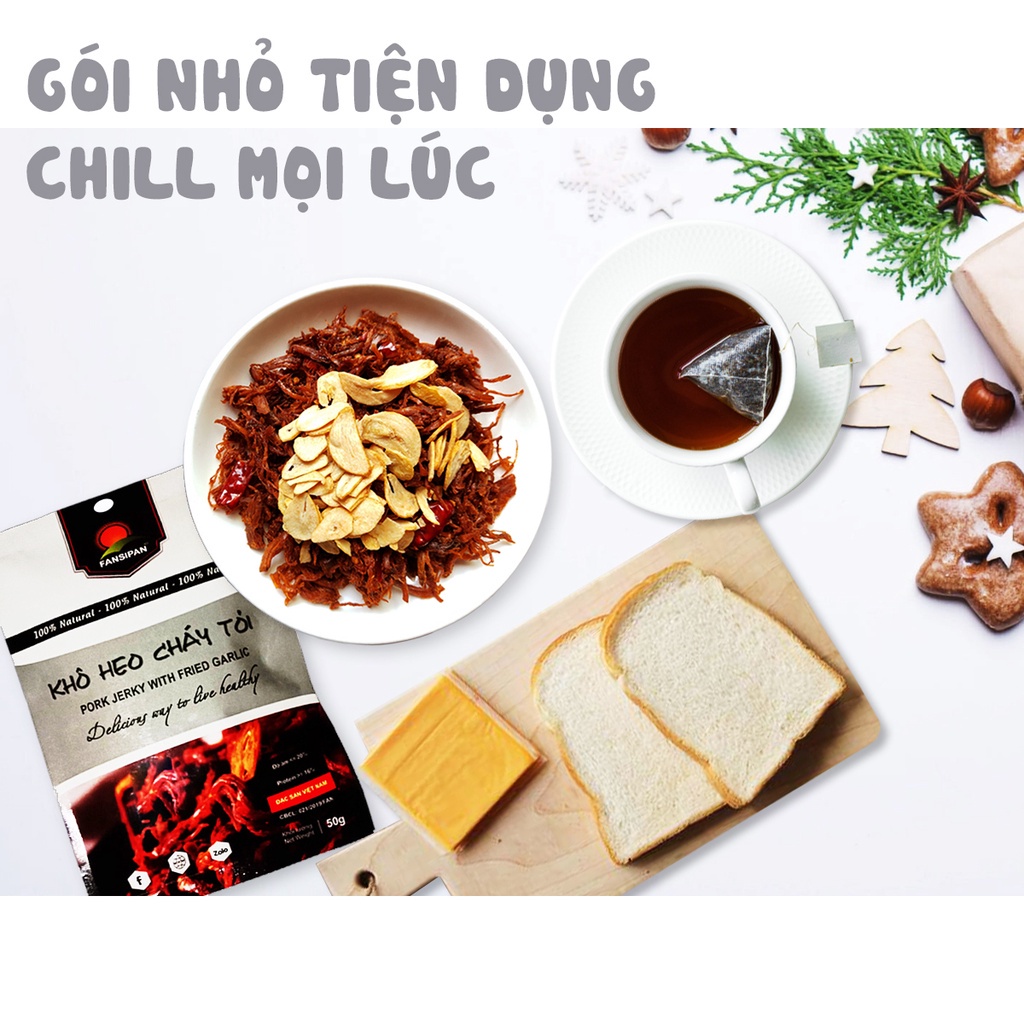 Khô Heo Cháy Tỏi Fansipan Chính Hãng Gói 50 Thơm Ngon Đậm Vị An Toàn Vệ Sinh, Ăn Vặt NaNa