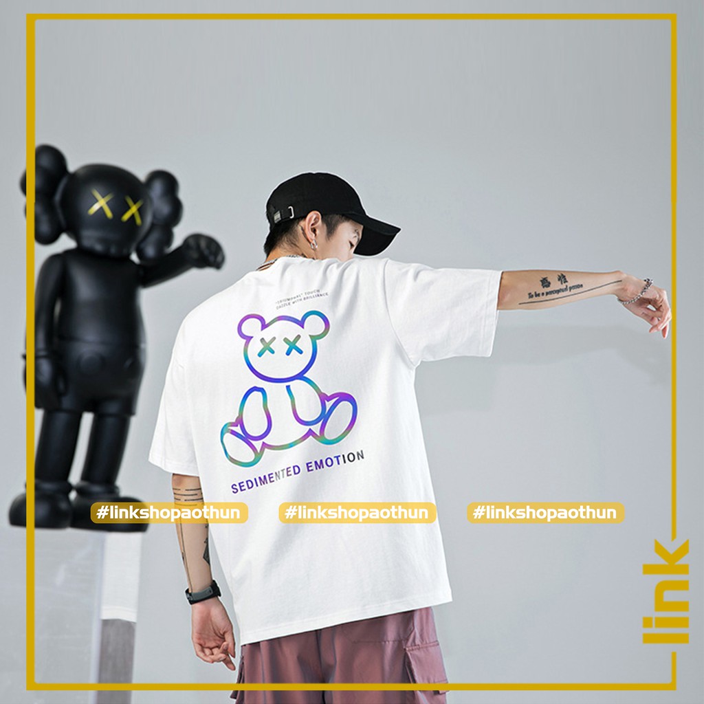 Áo thun GẤU phản quang 7 màu cute nam nữ tay lỡ Unisex