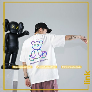Áo thun GẤU phản quang 7 màu cute nam nữ tay lỡ Unisex