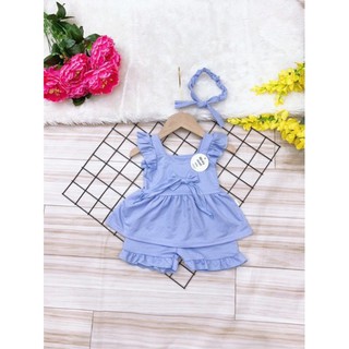 Xả Set bèo nhún + turban bé gái