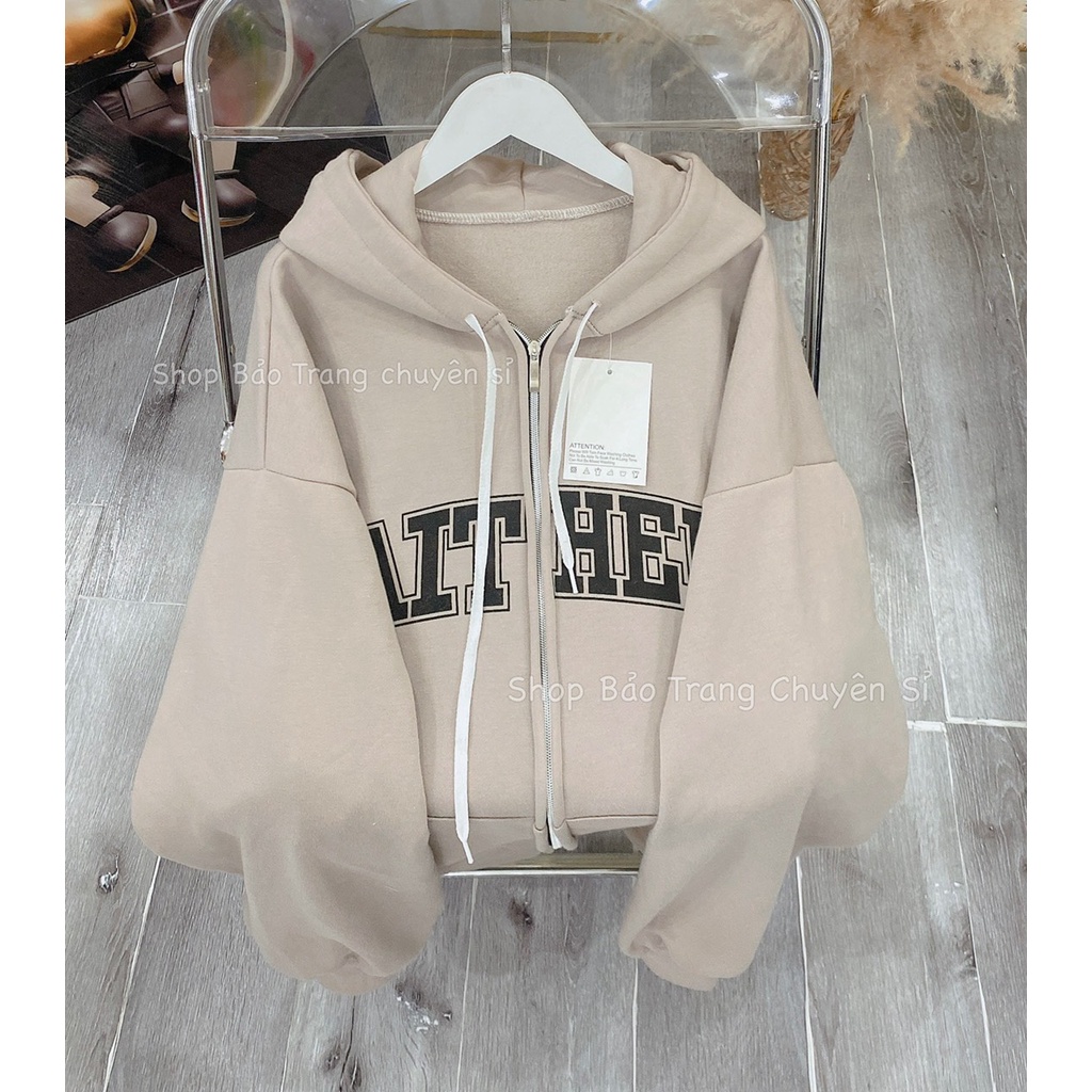 Khoác Nỉ Hoodie Màu Be Chữ AIT Dáng Rộng Nam Nữ Mũ 2 Lớp Tay Bồng Basic