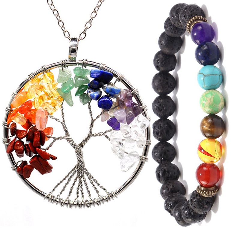 Vòng tay Lava Rock stone - Mặt vòng Tree life - Cây sự sống - Chakra 7 luân xa các loại theo lựa chọn