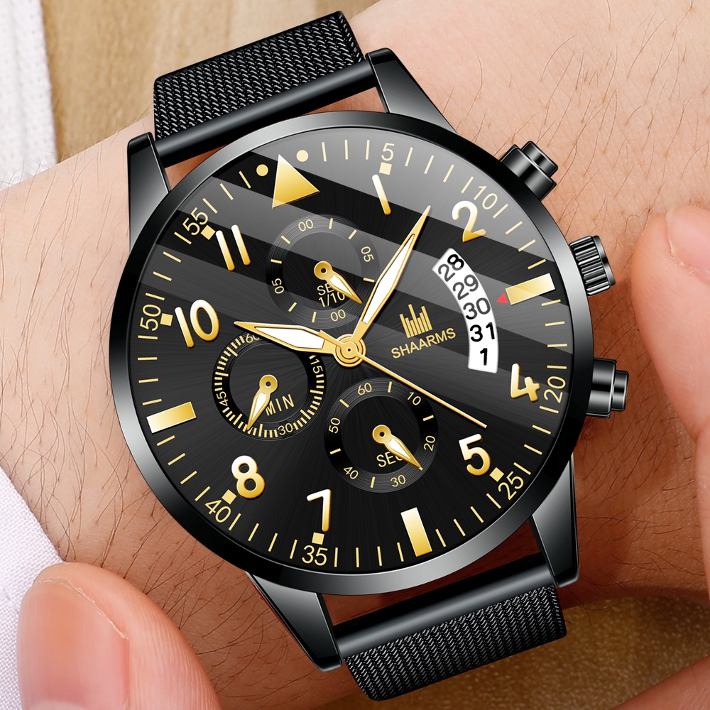Đồng hồ thạch anh SHAARMS kiểu dáng thể thao dành cho nam sang trọng bằng thép không gỉ