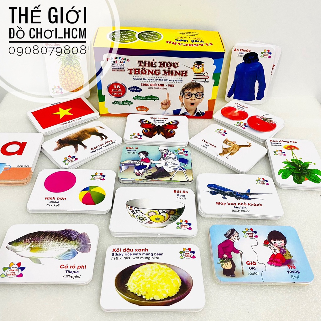 [TRỢ GIÁ- FLASHCARDS] Bộ thẻ học thông minh 416 thẻ song ngữ Anh- Việt cho bé học, phát triển tư duy, khám phá thế giới