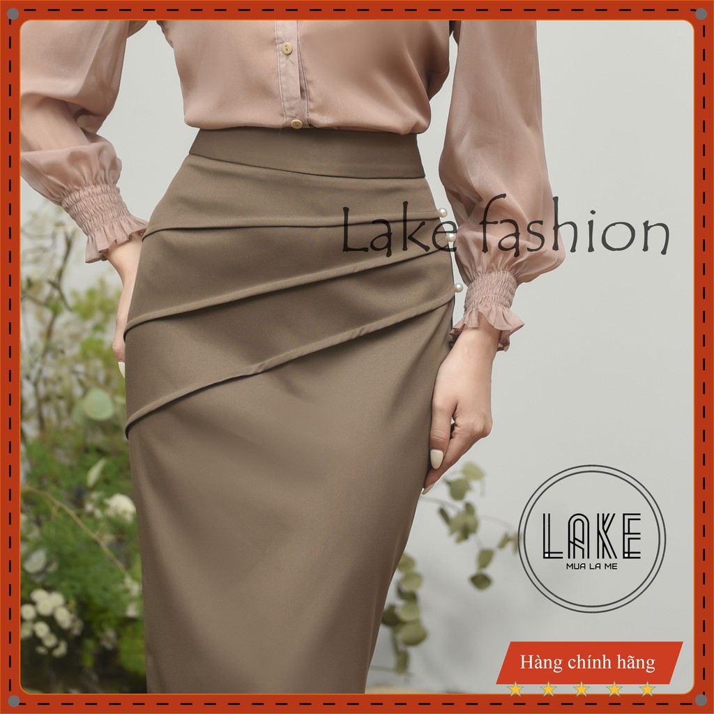 Chân váy công sở, váy chân bút chì, đính ngọc xếp ly chéo xẻ sau | BigBuy360 - bigbuy360.vn