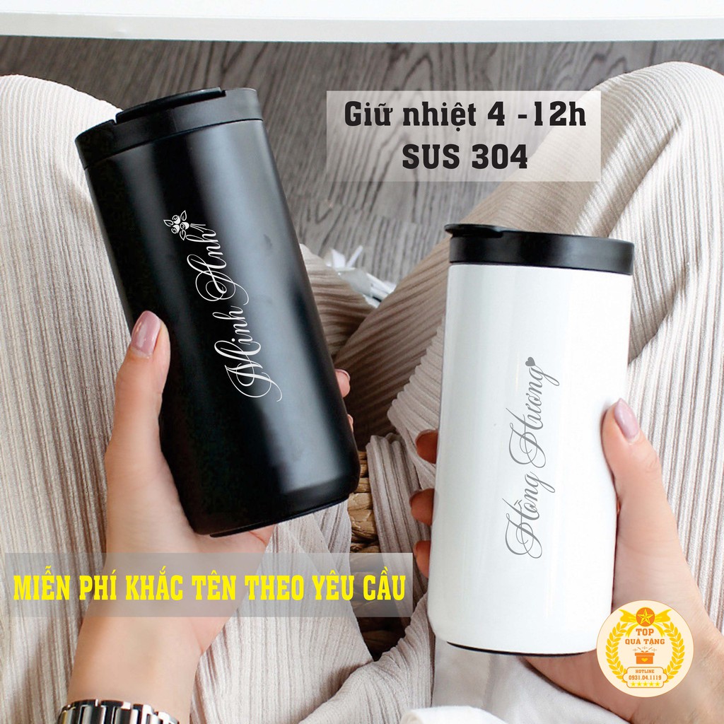 Cốc giữ nhiệt Coffee FREE KHẮC TÊN | Ly cafe giữ nhiệt 400ml 3 lớp inox 304 làm Quà tặng sinh nhật cho bạn gái bạn trai | BigBuy360 - bigbuy360.vn