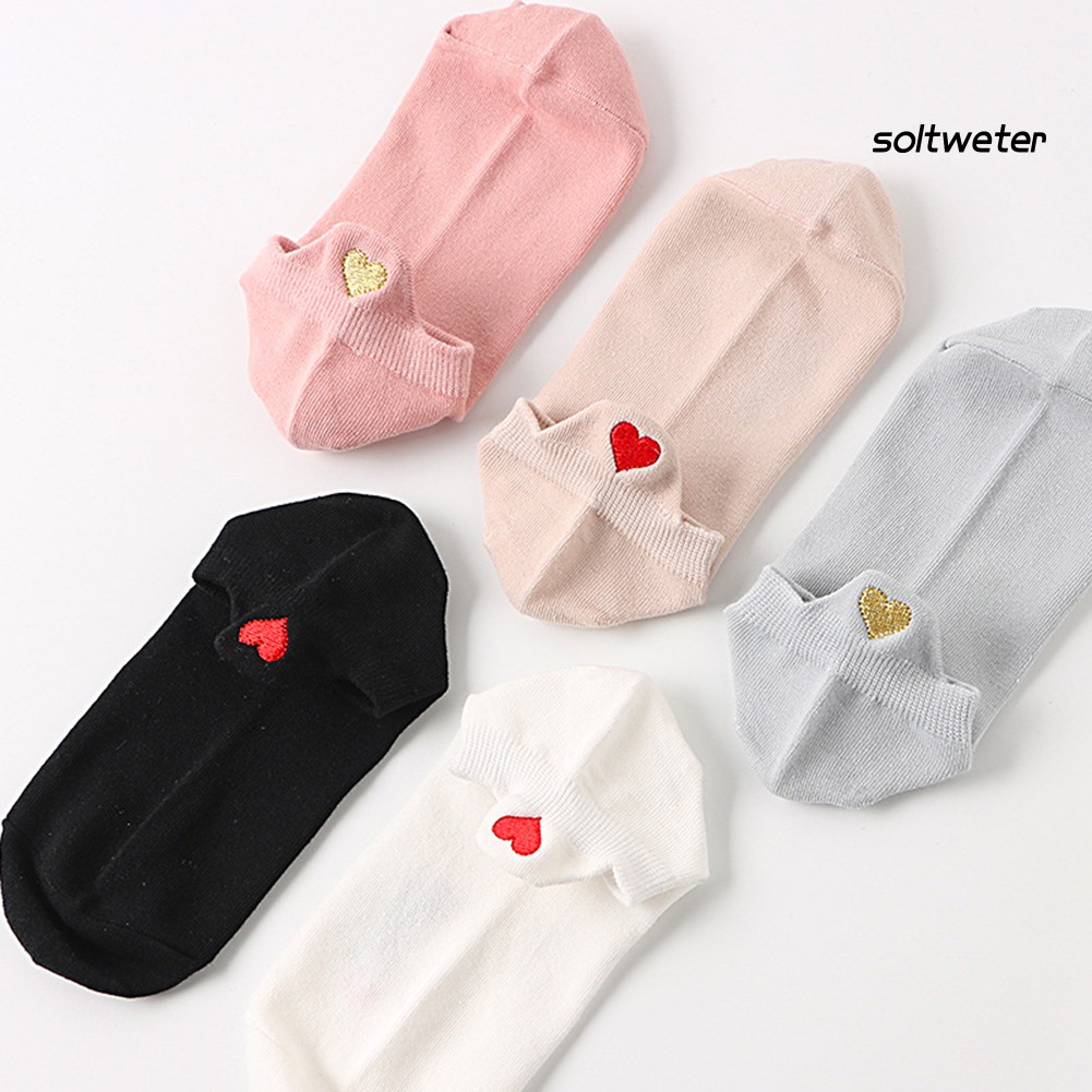 Vớ cotton thêu họa tiết trái tim xinh xắn cho nữ