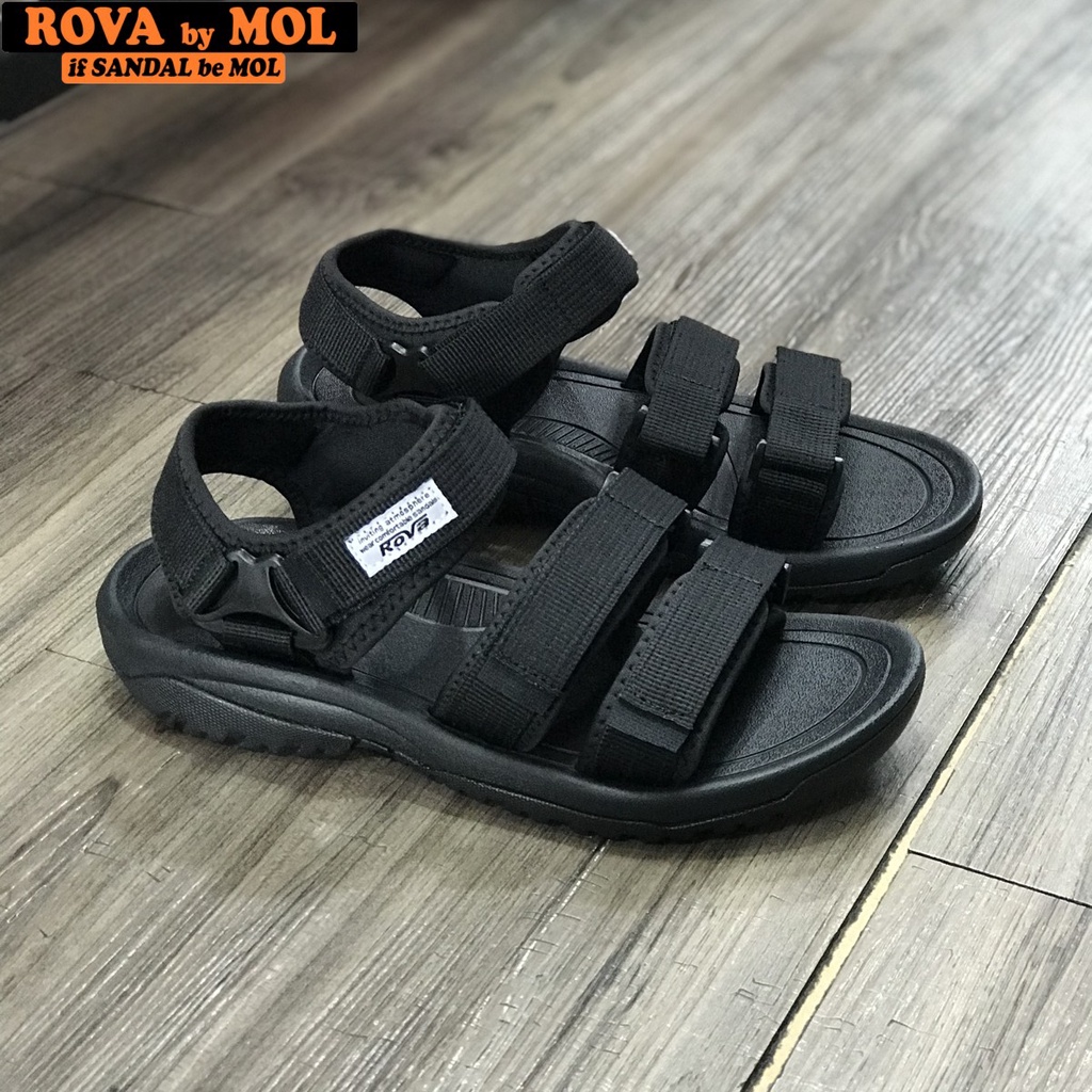 Giày sandal nam hiệu Rova siêu bền 3 quai ngang đế cao su quai dù đi làm đi học màu xám mã RV183-1