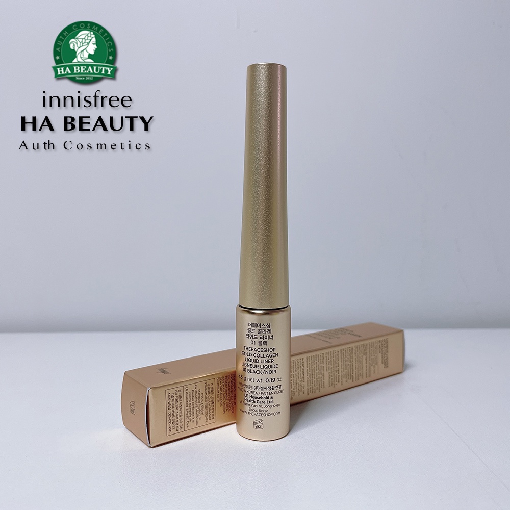 Kẻ mắt nước The Face Shop mếm mịn đầu cọ mảnh fmgt Gold Collagen Liquid Liner Black 5.5g lâu trôi không lem