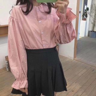 Áo sơ mi cổ bèo chấm bi
