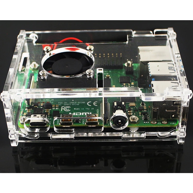 Vỏ Case Mica Cho Raspberry Pi 4 Kèm Quạt Tản Nhiệt