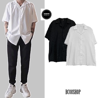 Áo sơ mi tay ngắn nam nữ form rộng sơ mi cổ vest unisex tay lỡ, chất vải lụa mịn