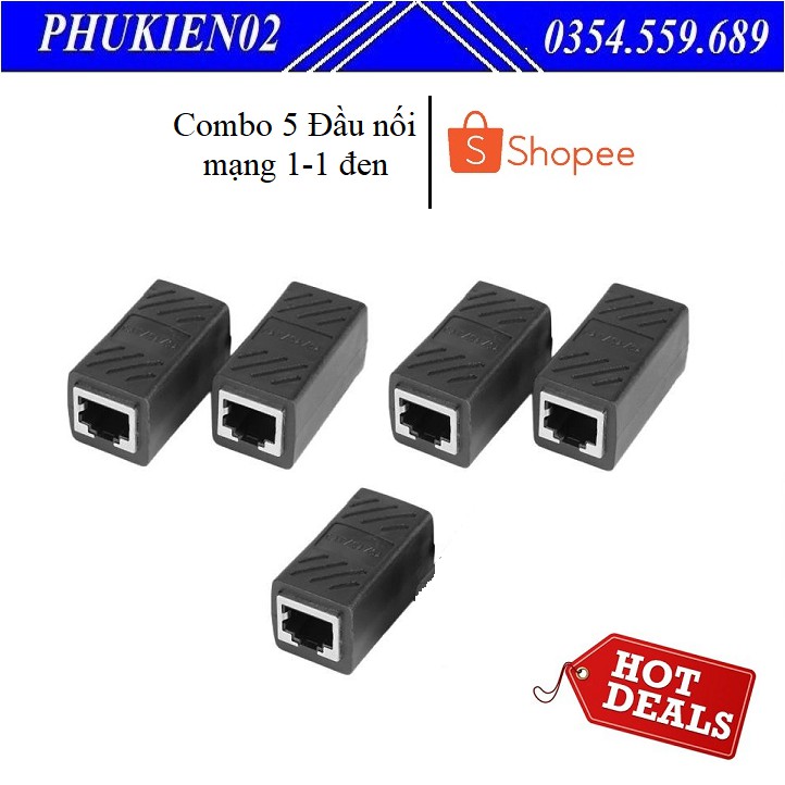 Combo 5 Đầu nối cáp mạng LAN RJ45 màu đen đơn giản và tiện dụng, nhỏ gọn và chính xác