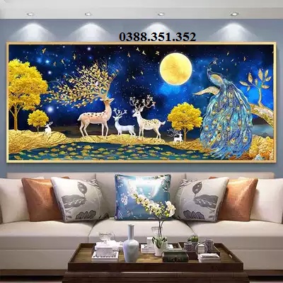 Tranh thêu chữ thập+tranh đính đá gia đình gà hươu tài lộc E57 EDB57 E116 E60 E64 E68 E72 E74 E77 E78 E79 E128