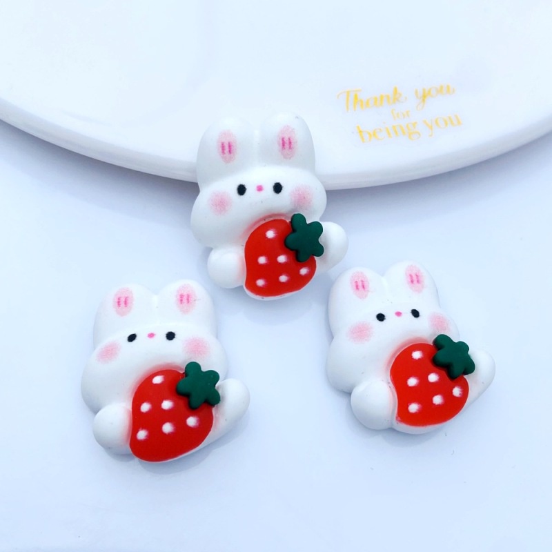 Set 20 Phụ Kiện Trang Trí Điện Thoại Hình Thỏ Và Dâu Tây Dễ Thương