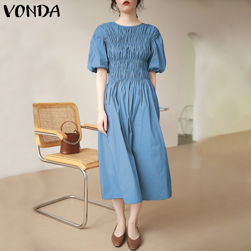 Đầm Tay Ngắn Màu Trơn Chất Liệu Co Giãn Thoải Mái Vonda | BigBuy360 - bigbuy360.vn