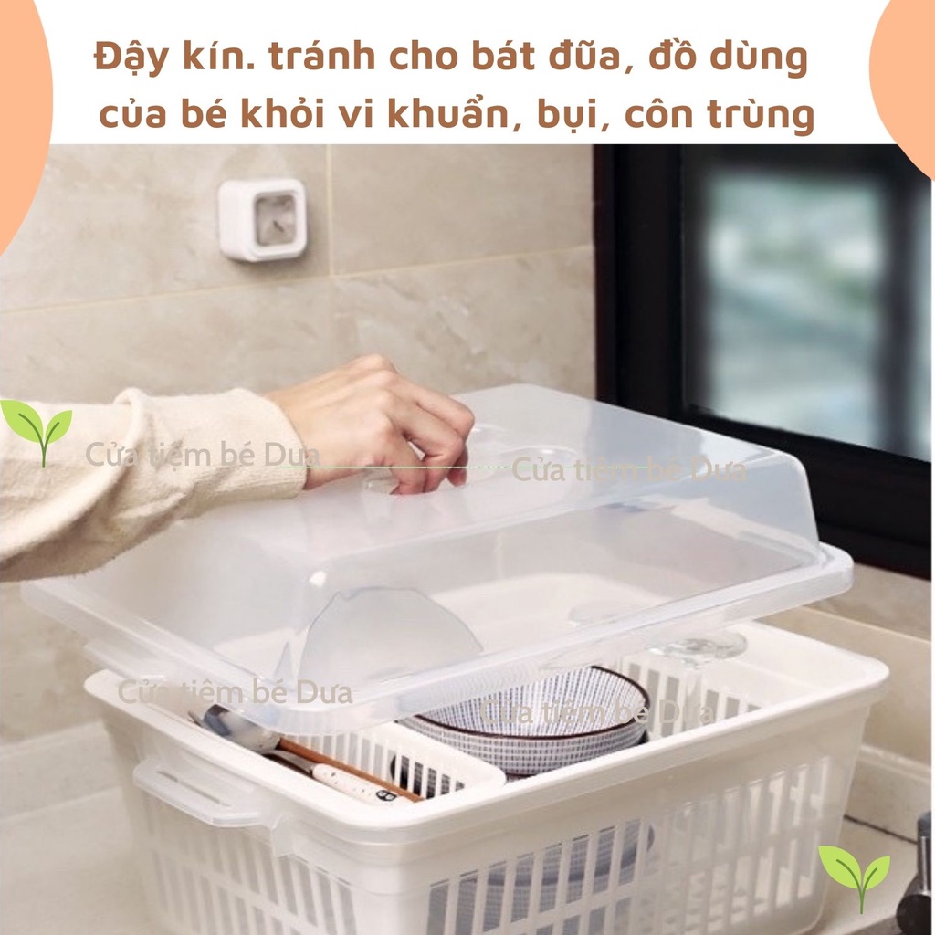 ( Size Đại ) Khay, Giá Úp Dụng Cụ Ăn Dặm, Bình Sữa , Khay Úp Chén Bát Cho Bé, Đồ Dùng Ăn Dặm Có Nắp Đậy Inomata