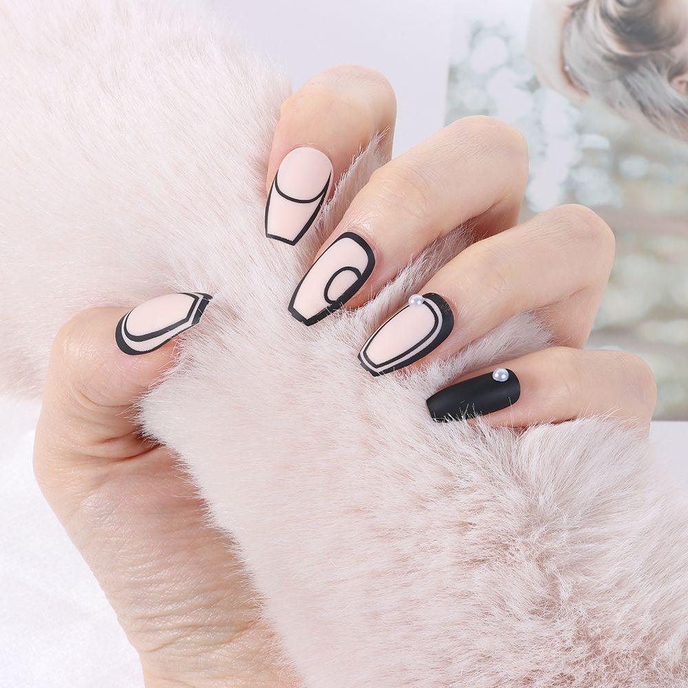 WATTLE Bộ 24 Móng Tay Giả Màu Trắng Và Đen DIY