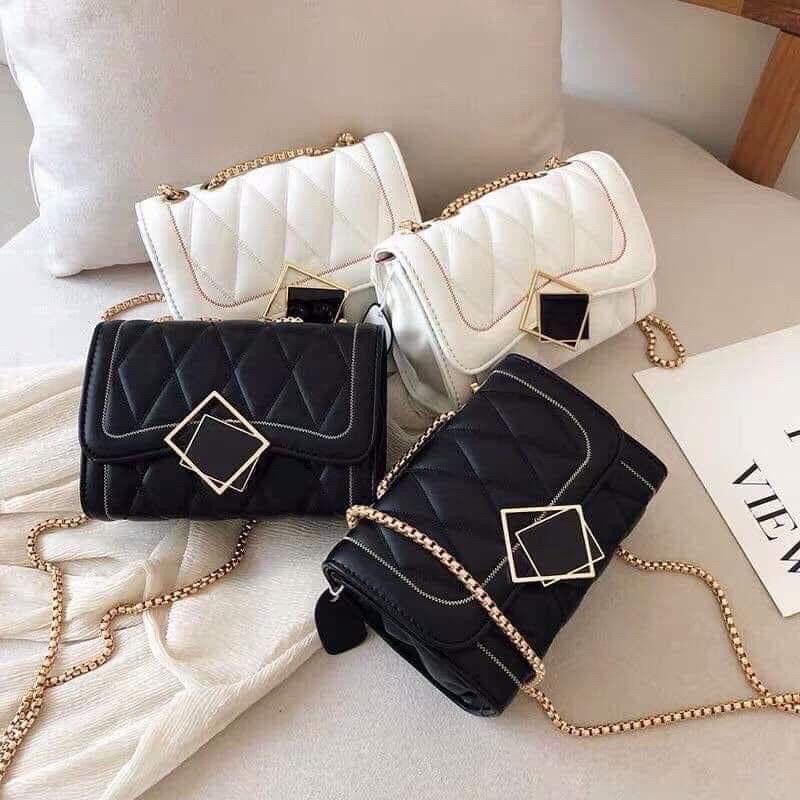 Túi Xách Nữ, Túi Đeo Chéo Da Mềm Mặt Khóa Gương