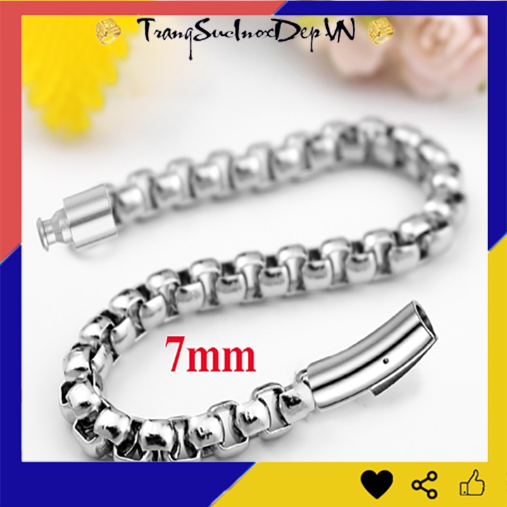Vòng tay nam inox kiểu bông dừa 7ly khóa gài Vip sáng đẹp, không đen, không gỉ, thể hiện đẳng cấp phái mạnh